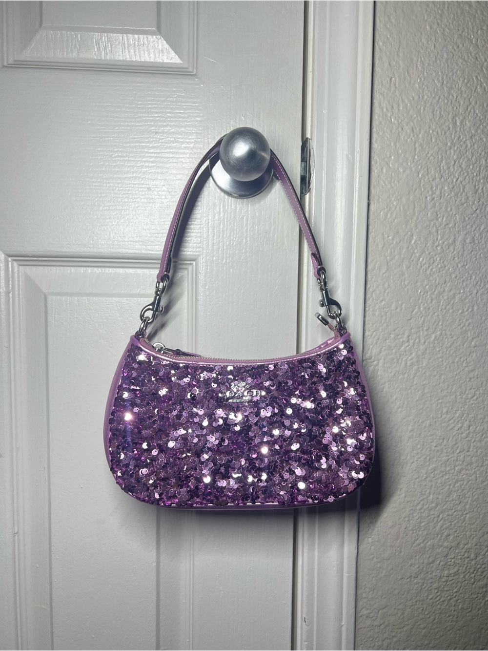 Coach Purple Sequin Mini Swinger Shoulder Bag